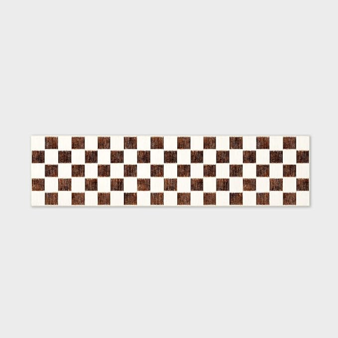EVERGRACE Checkered Plaid Area Rug 2x8, Soft Fuzzy Faux Wool Rugs Washable Anti Slip Rugs Long Runner Rug Carpet for Entryway Bedroom Living Room Hallway Kitchen Dining Room and Laundry, Dark Brown