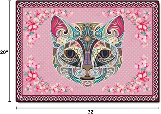 Cartoon Animal Pattern Area Rug Cute Cat Luxury Floral Decor for Carpet Farmhouse Bedroom Living Room Rugs Bathroom Kitchen Runner Mat Indoor Outdoor Non Slip Doormat 1.6' X 2.6'