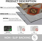 Geometric Pattern Bath Rugs American Navajo Style Aztec Microfiber Bathroom Mat Soft Plush Shaggy Shower Mat for Bathroom Fluffy Comfortable Water Absorbent Carpet Non-Slip Machine Washable 16"X24"