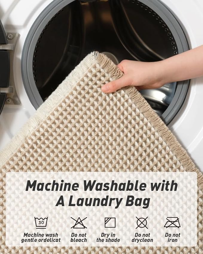 AMOAMI Upgraded Waffle Runner Rug Super Absorbent Non Slip Bath Mats for Bathroom Machine Washable Bathroom Runner Rug with Tassels, Ideal for Hallway Bedroom Laundry Room, 2' x 5', Brown & Cream