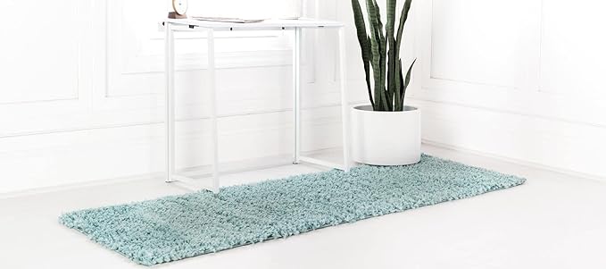 Unique Loom Davos Shag Collection Area Rug - Solid (2' 7" x 16' 5" Runner, Aqua)