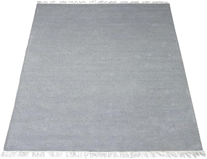 Rugsotic Carpets Hand Woven Flat Weave Kilim Wool ECO-Friendly Area Rugs - 4'x6', Rectangle Shape, Light Silver Color, Solid Plain Design, Low Pile Handmade Rugs for Living Room (D00111)