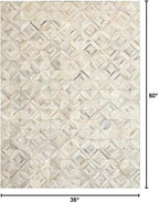 Premium Diamond Patterned Leather Area Rug - 3X5 ft - White- Luxury Non Slip Floor Accent for Dining Room, Living Room, Entryway, Elegant Collection Indoor Carpet