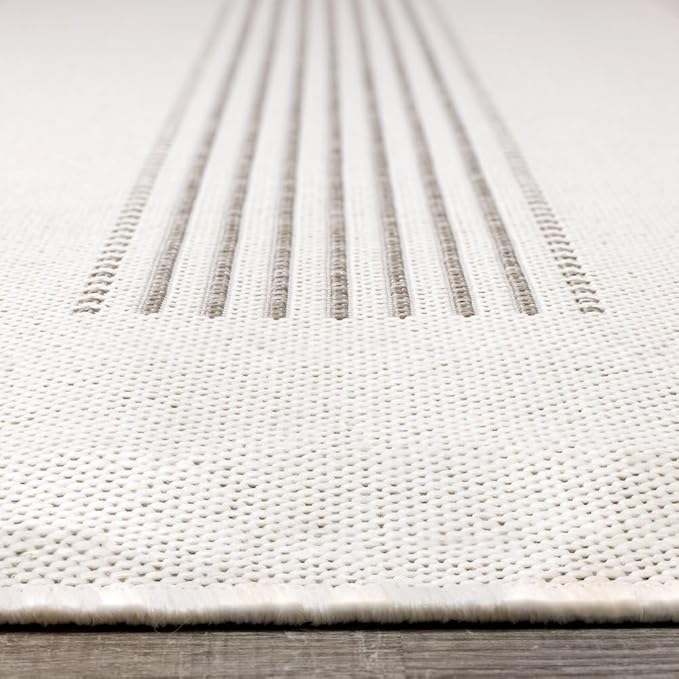 6x9 Rug with Modern Striped Pattern, Stylish Neutral Area Rug in Beige and Cream, Durable Low Pile Decorative Carpet for Living, Dining, or Bedroom