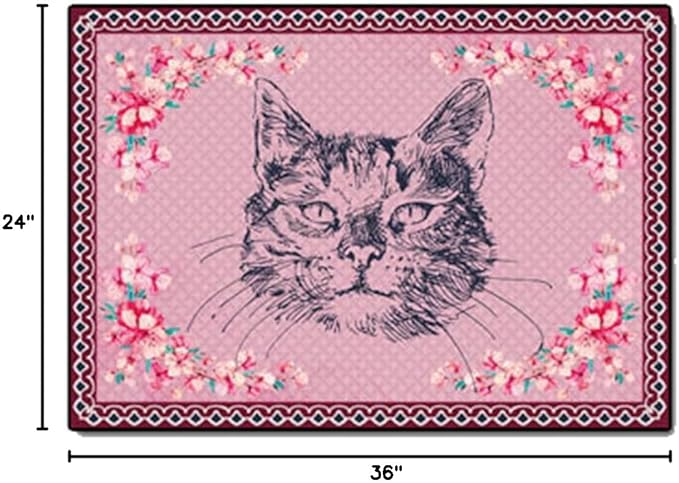 Cartoon Animal Pattern Area Rug Cute Cat Luxury Floral Decor for Carpet Farmhouse Bedroom Living Room Rugs Bathroom Kitchen Runner Mat Indoor Outdoor Non Slip Doormat 2' X 3'