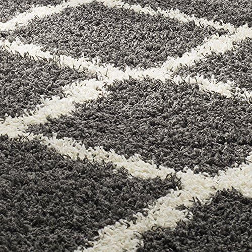 SAFAVIEH Dallas Shag Collection Accent Rug - 3' x 5', Dark Grey & Ivory, Trellis Design, Non-Shedding & Easy Care, 1.5-inch Thick Ideal for High Traffic Areas in Foyer, Living Room, Bedroom (SGD257A)