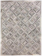 Premium Diamond Pattern Leather Area Rug, Geometric Cowhide Patchwork Carpet - 9X12 ft, Luxury Beige and Grey Non-Slip Floor Accent for Dining Room, Living Room, Hallway