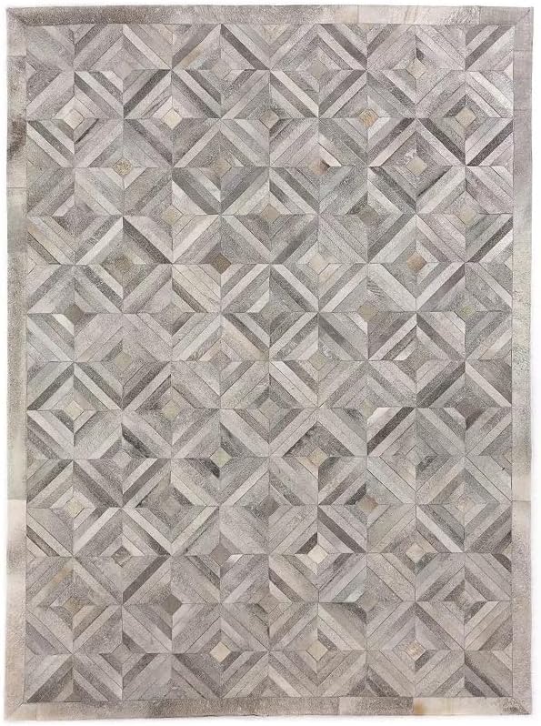 Premium Diamond Patterned Leather Area Rug - 2.5X8 ft - Silver- Luxury Non Slip Floor Accent for Dining Room, Living Room, Entryway, Elegant Collection Indoor Carpet