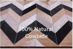 Modern Design Premium Cowhide Leather Carpet with Chevron Pattern, Area Rug (Beige/Black/Grey/Ivory, 3x10)