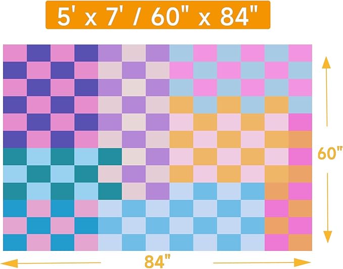 Multicolored Checkered Rug 5x7,5x7 Area Rugs for Living Room Bedroom,Indoor Non-Slip Large Colorful Checkered Rug for Kitchen Entryway Bathroom Office