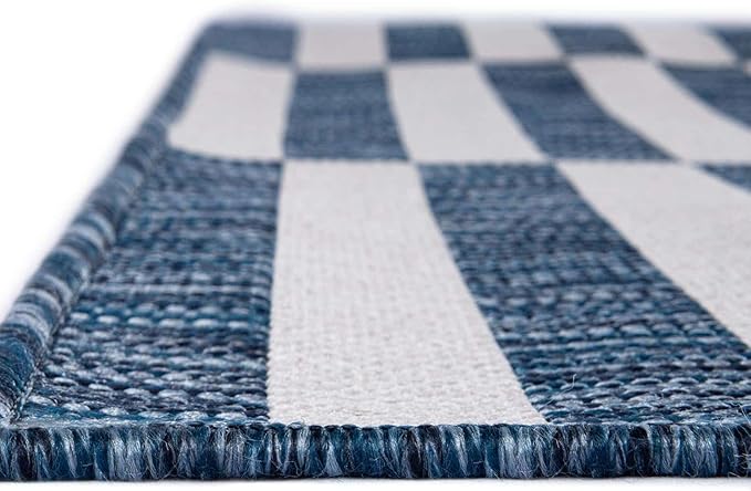 Unique Loom Outdoor Striped Collection Area Rug - Striped (2' x 8' Runner Blue/Ivory)