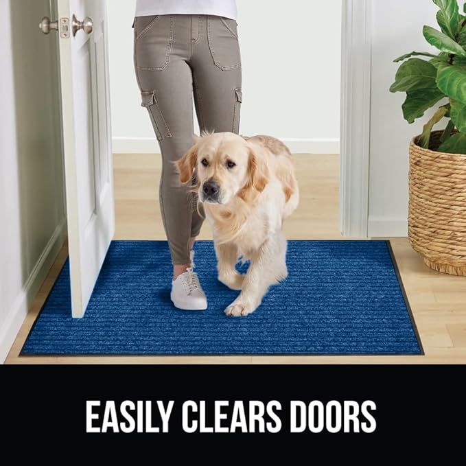 GORILLA GRIP Waterproof Traffic Guard Door Mat, 35x23, Heavy Duty Entryway Mats, Strong Rubber Back Commercial Utility Rugs for Office Hallway, Garage Floor and Home, Low Profile Carpet Runner, Blue