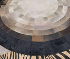 Round Faux Cowhide Leather Rug 5×5 ft – Brown & Beige Rustic Western Farmhouse Boho Concentric Patchwork Non-Slip Durable Faux Leather Area Carpet for Living Room, Bedroom & Office