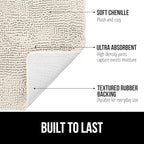 GORILLA GRIP Plush Absorbent Shaggy Chenille Bath Rug Mat for Oval Toilet Base with Rubber Backing, Machine Washable Rugs, Soft Microfiber Contour Mats for Toilets, Bathroom Decor, Ivory