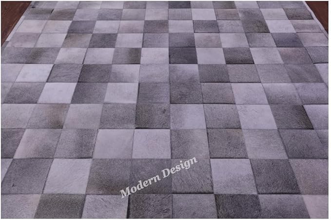 Modern Design Premium Cowhide Leather Carpet with Chevron Pattern, Area Rug (Grey, 9x15)
