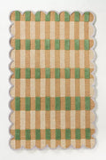 Handmade Scalloped Wool Area Rug - Modern Geometric Pattern, Green-Beige Stripes, Checkered Chevron Design - Soft, Durable Thick Carpet for Living Room, Bedroom (Green, 4' x 6')
