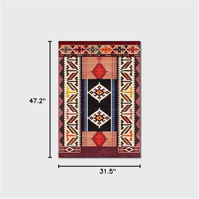 Vintage Boho Area Rugs Multicolor Ethnic Style Geometric Splicing Carpets Bedroom Living Room Kitchen Floor Mats Indoor Outdoor Non-Shedding Runner Rug Home Décor Carpet 2.6' X 4'