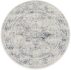 RUGGABLE Washable Vintage Area Rug – Sarrah Blue Quartz 6 ft Round, Stain-Resistant, Non-Slip – Medium Machine Washable Rugs for Living Room, Bedroom, Hallway, Entryway & Office–with Cushioned Pad