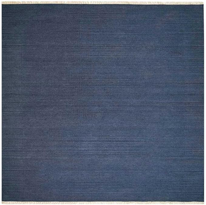 Rugsotic Carpets Hand Woven Flat Weave Kilim Wool ECO-Friendly Area Rugs - 8'x8', Square Shape, Blue Color, Solid Plain Design, Low Pile Handmade Area Rugs for Living Room, Bed Room (D00111)