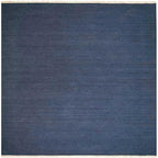 Rugsotic Carpets Hand Woven Flat Weave Kilim Wool ECO-Friendly Area Rugs - 6'x6', Square Shape, Blue Color, Solid Plain Design, Low Pile Handmade Area Rugs for Living Room, Bed Room (D00111)