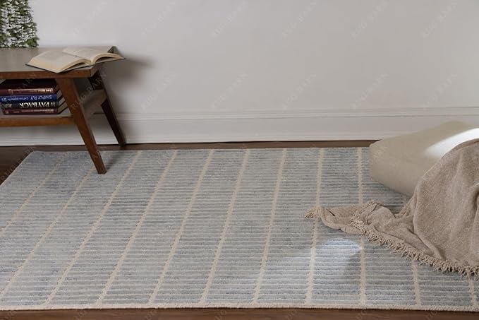 Capitola Hand-Tufted Wool Rug 7x7 Ft (Square) Blue Coastal, Rustic Area Carpet for Bedroom Living Room, Textured Natural PB Style, Soft Wool Accent Mat