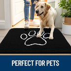 OLANLY Dog Door Mat for Muddy Paws 59x24, Paw Print Design, Absorbs Moisture and Dirt, Absorbent Non-Slip Washable Doormat, Quick Dry Chenille Mud Mat for Dogs, Entry Indoor Entryway Carpet, Black
