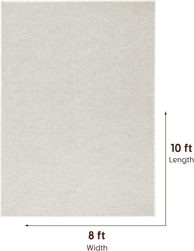 LBRO2M Easy Jute Solid Area Rug 8X10 Washable Rugs for Living Room Bedroom Natural Jute Indoor Outdoor Carpet Durable, Solid Non Shedding Eco Friendly (8X10 Light Ivory)
