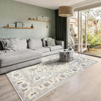 GLN Rugs Traditional Collection - Machine Washable Area Rug, Traditional Washable, Non Slip, Low Pile Chenille Rug, Living Room, Bedroom, Kitchen Rug (4' x 6' Cream/Gray)