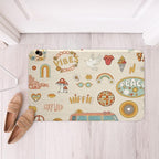 Kids 70s Party Decorations Bath Rugs Cute Bus Car Bathroom Mats for Boys Girls Pastel Rainbow Bath Carpets 20x32 Hippie Mushroom Floor Mats 60s Retro Disco Bathroom Rugs Groovy Room Decor