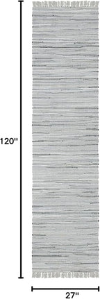 SAFAVIEH Rag Rug Collection Runner Rug - 2'3" x 10', Grey, Handmade Boho Stripe Cotton, Ideal for High Traffic Areas in Living Room, Bedroom (RAR121A)