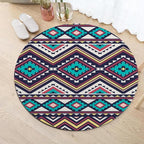 Native Tribal Geometry Round Rug Vintage Blue White Living Room Bedroom Area Rug Non Slip Soft Low Pile Washable Indoor Floor Carpet for Dining Room Kitchen Office Entryway 5ft