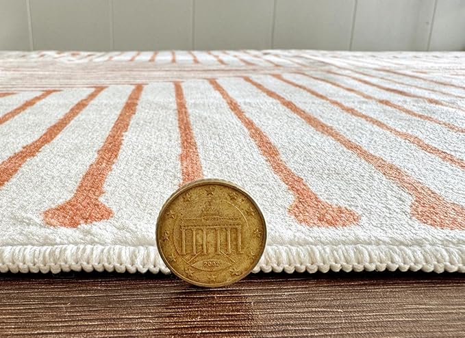 GLN Rugs Contemporary Collection - Machine Washable Area Rug, Contemporary Washable, Non Slip, Low Pile Chenille Rug, Living Room, Bedroom, Kitchen Rug (4' x 6' Orange Beige)