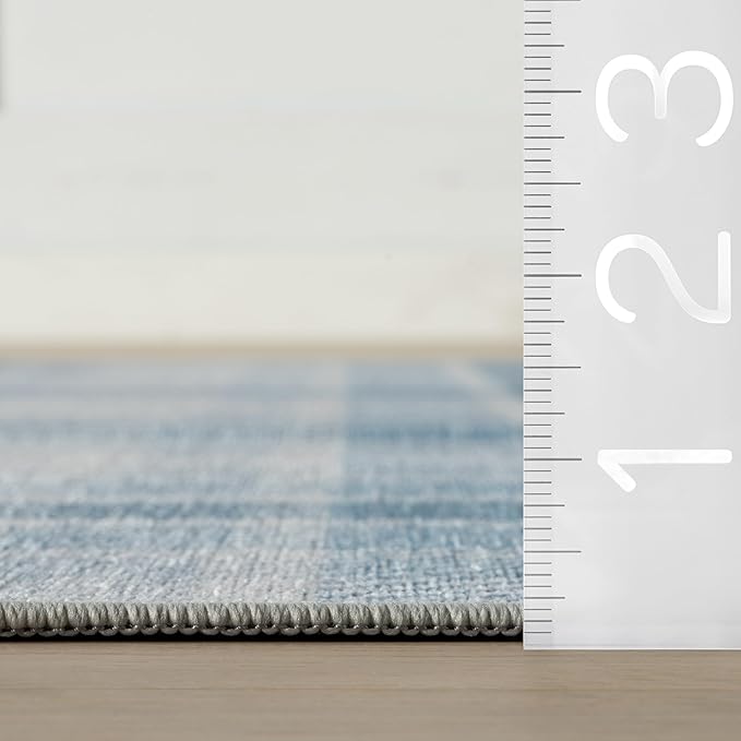 Dash & Albert Andri Plaid Blue Machine Washable Rug, Runner-2.5 X 8 Feet, Blue/White Plaid Pattern