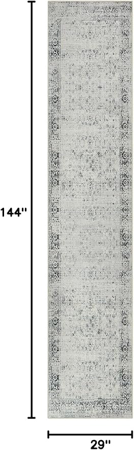 Morebes Vintage 12ft Runners for Hallways, Washable Long Kitchen Runner Rug Non-Slip, Soft Distressed Indoor Floor Throw Carpet for Entryway Farmhouse Living Room Office Foyer, Grey