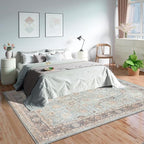GLN Rugs Traditional Collection - Machine Washable Area Rug, Traditional Washable, Non Slip, Low Pile Chenille Rug, Living Room, Bedroom, Kitchen Rug (6' x 9' Light Blue)