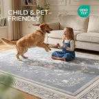 SOULFUL Medium Pile 8x10 Rugs for Living Room - Cozy Soft Underfoot Large Area Rug - Greige Boho Floral - Washable Non-Slip - Perfect for Bedroom Kids Room Under Dining Table Office