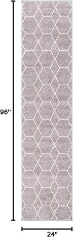 Unique Loom Trellis Frieze Collection Area Rug - Geometric (2' x 8' 8" Runner, Light Gray/ Ivory)