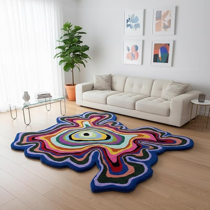 Irregular Shaped Handmade Wool Rug | Modern Colourful Stripe Premium Area Rug Perfect for Home Decor (Multi B, 8x8 ft)