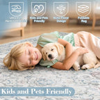 Wonnitar 5x7 Washable Area Rugs, Blue Vintage Floral Rug for Bedroom Decor, Soft Cozy Low Pile Non-Slip Boho Floor Carpet for Living Room Kids Room Office Indoor Décor