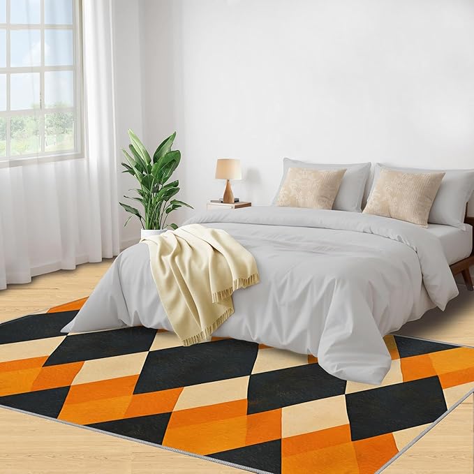 5x6 Geometric Rugs for Office - Diamond Shape Pattern Living Room Carpet, Modern Minimalism Bedroom Area Rug Kids Low Pile Rug for Indoor Outdoor Hardwood Floors Home Decor