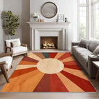 70s Rugs for Living Room -Retro Sun Rug, 4x5 ft, Mid Century Sun Area Rug, Red and Orange Washable Rugs for Living Room Bedroom, Boho Retro 70s Home Decor & Gifts