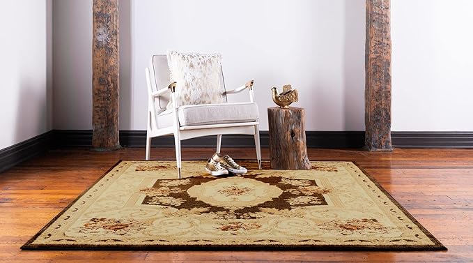 Rugs.com Chateau Collection Rug – 4 Ft Square Brown Medium Rug Perfect for Living Rooms, Kitchens, Entryways