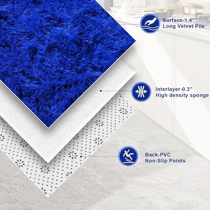Blue Fluffy Area Rugs for Bedroom, Soft Shaggy Carpets for Living Room, Upgrade Anti-Skid Fuzzy Rugs for Kids' Room, Perfect Decor for Modern Home 5x7 Feet