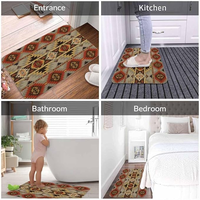 Geometric Pattern Bath Rugs American Navajo Style Aztec Microfiber Bathroom Mat Soft Plush Shaggy Shower Mat for Bathroom Fluffy Comfortable Water Absorbent Carpet Non-Slip Machine Washable 16"X24"