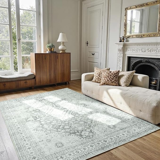 Area Rug 5x7,Boho Vintage Oriental Washable Rugs,Collapsible Area Rug for Bedroom, Entryway, Kitchen, Bathroom