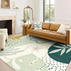 Lahome Green Machine Washable Large Rug - 8 x 10 Area Rugs for Living Room Non-Slip Lightweight Throw Boho Rugs, Soft Botanical Print Indoor Floor Carpet for Bedroom Office Dining Room Classroom