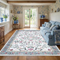 5x7 Washable Non-Slip Rug, Vintage Floral Area Rug for Living Room, Low Pile Farmhouse Distressed Carpet for Nursery Playroom Dorm Teens Office, Light Blue