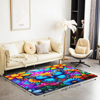 Colorful Butterfly 5x7 Area Rug Rainbow Flowers Living Room Rug | Rustic Butterflies Rugs for Bedroom, Watercolor Beetles Aesthetic Animal Carpet Indoor Floor Mat