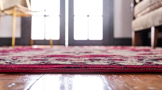 Unique Loom Taftan Collection Border Geometric Tribal Inspired Design Area Rug (2' 2 x 8' 2 Runner, Red/ Gold)
