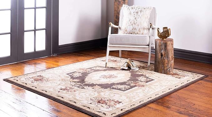 Unique Loom Versailles Collection Traditional Classic Floral Motif Area Rug (8' 0 x 8' 0 Square, Brown/ Ivory)